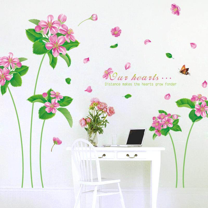 Red flower green leaves living room bedroom decoration pvc removable romantic love pink wallpaper