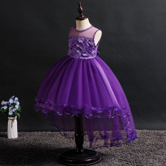 Children's Dress Princess Short Front and Long Performance Costume Girl Net Yarn Tail Skirt Student Performance Costume