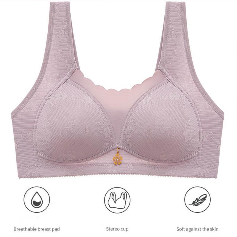 Large Size Underwear Upper Support Anti-sagging Side-receiving Anti-glare No Steel Ring Gathering Cotton Comfortable Sweat-absorbing Breathable Bra