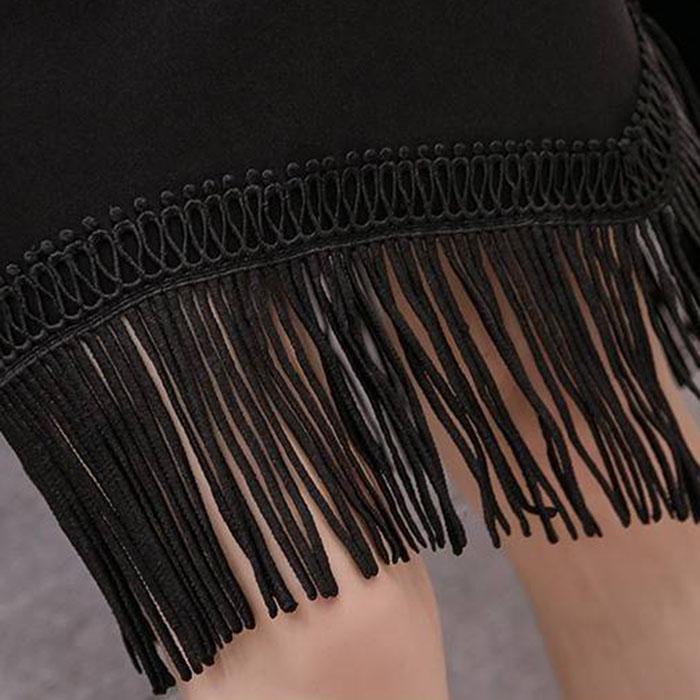 Pofulove S-2XL Women Irregular Fringe Black Skirt Anti-light Thin Bag Hip Skirts Mini A-line Skirt