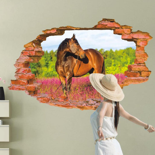Fashion Cool 3D Horse Broken Effect Wall Stickers Decal Home DIY Room Decor
