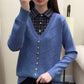 Autumn/Winter Korean Patchwork Pullover Loose Lapel Sweater Female Fake Two Piece Pullover Knitted Sweater Top
