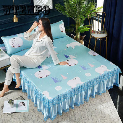 Brand 3 Pcs Set Summer Bed Mat Ice Silk Bed Sheet Pillowcase Set Cool Home Textile
