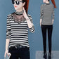 Spring and Autumn Women's Lace Hollow Out Bottoming Shirt Large Size Long Sleeve Casual Striped Tops