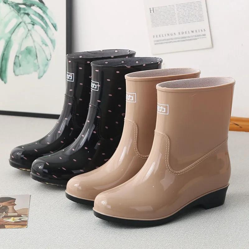 Rain Boots Women's Mid-tube Rain Boots Fashion Water Shoes Water Boots Waterproof Rubber Shoes Overshoes Kitchen