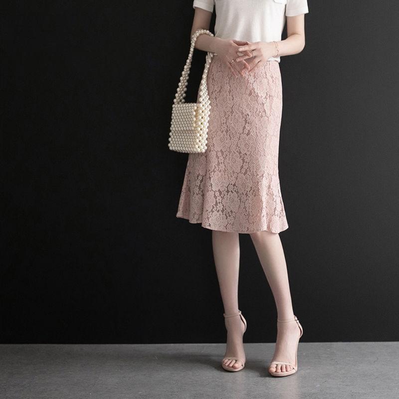 Lace Skirt Women Elegant Summer High Waist Pencil Skirts Fashion Korean Style Hollow Out Office Ladies Female Clothing