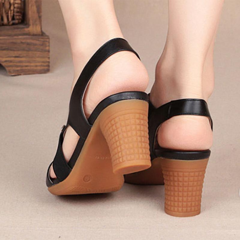 Fashion Women Sandals Platform Summer Round Mid Heel Peep Toe Casual Non-slip Back Strap Beach Ladies Shoes