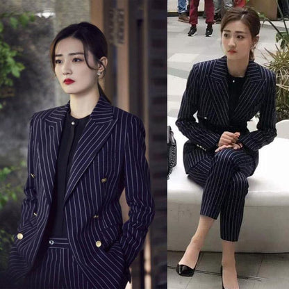 Spring and Autumn Suit Two-piece Suit Temperament Business Wear Fashion British Style Casual Work Wear Formal Jacket Women