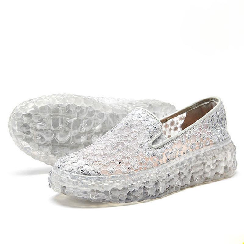 Platform Crystal Women's Shoes Summer One-step Lace All-match Loafers Casual Breathable Shoes
