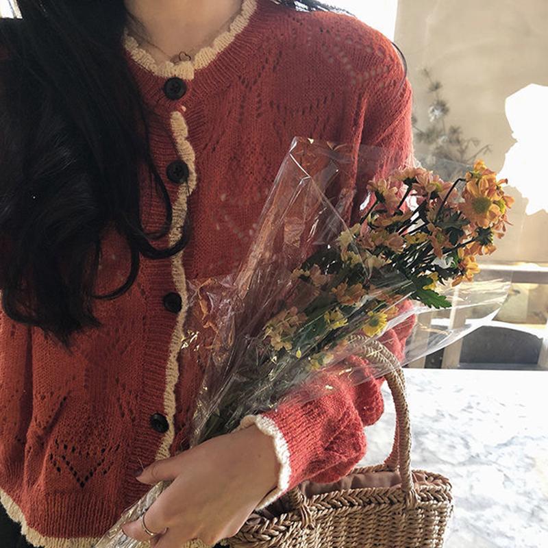 Spring  Autumn Long Sleeve Hollow Knitted Sweater Cardigan Jacket Loose Women's Casual Fashion Top Student