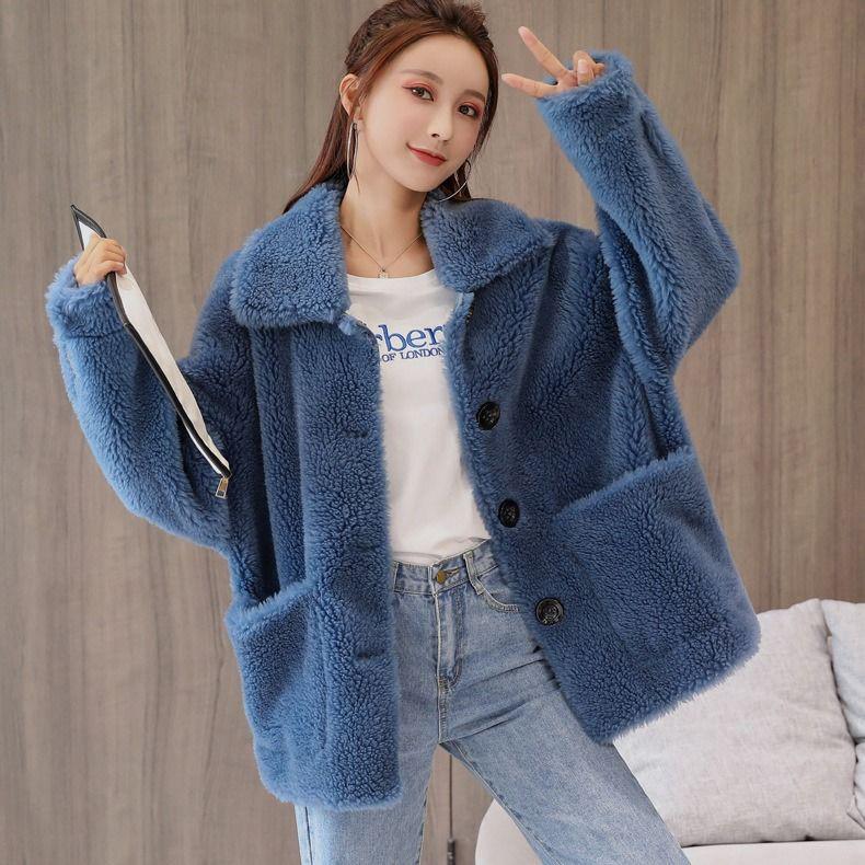 Ladies Winter Faux Fur Leather Coat Warm Fluffy  Thicken Overcoat Fake Grass Jacket Slim Fit