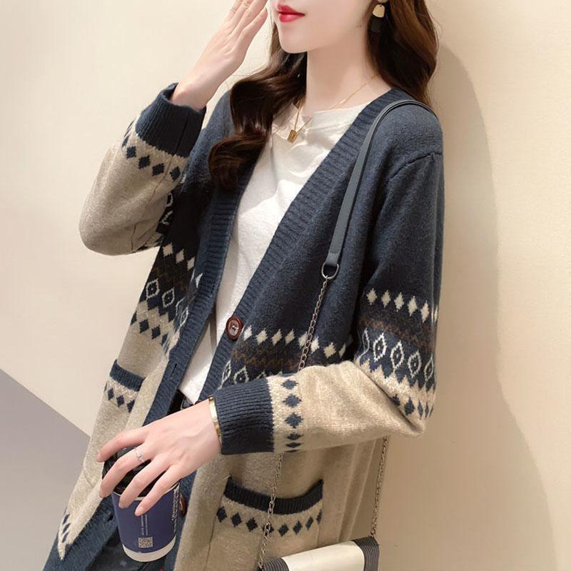 Autumn and Winter Long Cardigan Sweater Loose Knit Casual Jacket Thick Jacquard Female Jacket