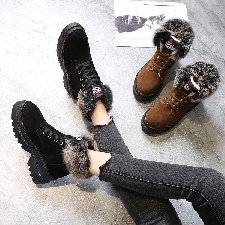 Pair of Snow Boots Female 2019 Winter Plush Thicken Warm Cotton Boots Women's Martin Boots Fur Boots