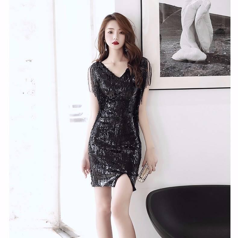 Sequined Evening Dress Female Gas Field Queen Fashion Short Slim Sexy Party Banquet Host Dress