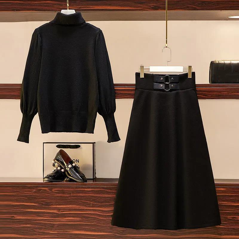 Set Autumn and Winter Turtleneck Sweater Knit Sweater College Style Dress Two-piece Suit Skirt Women