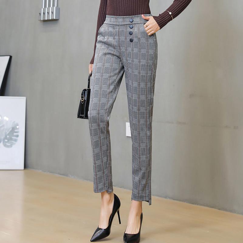 Spring and Summer Plaid Pants Korean Casual Pants Trousers Feet Harem Pants Women Are Thin Straight Loose Large Size Thin Section