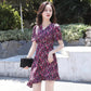 Women's Summer Floral Dress V-neck Slim Ruffled Mid-length Skirt