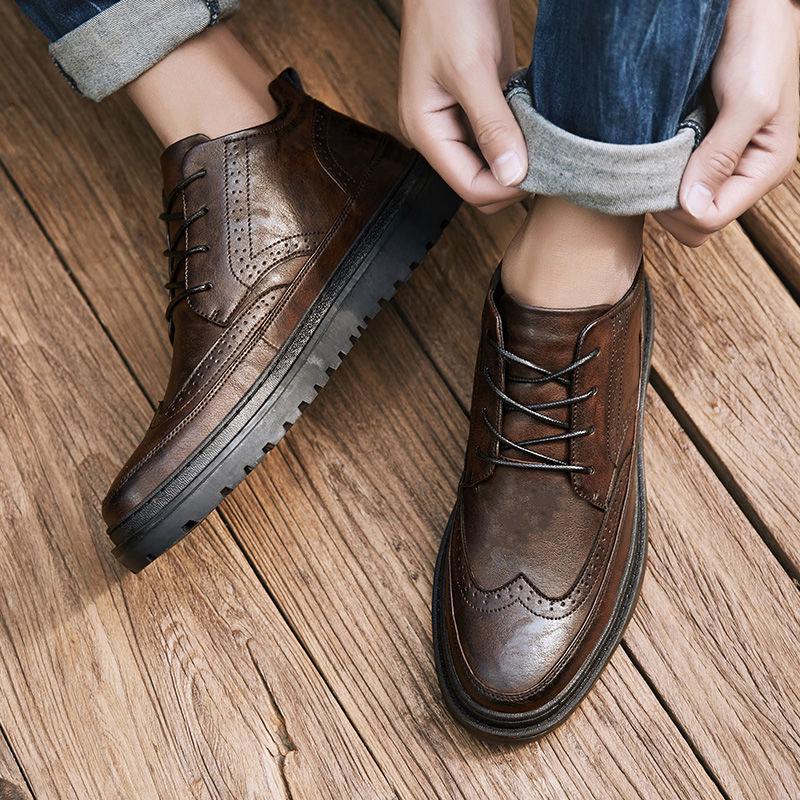 Martin Boots Men's High Top Shoes Men's Casual Shoes British Style Retro Brock Carved Leather Shoes