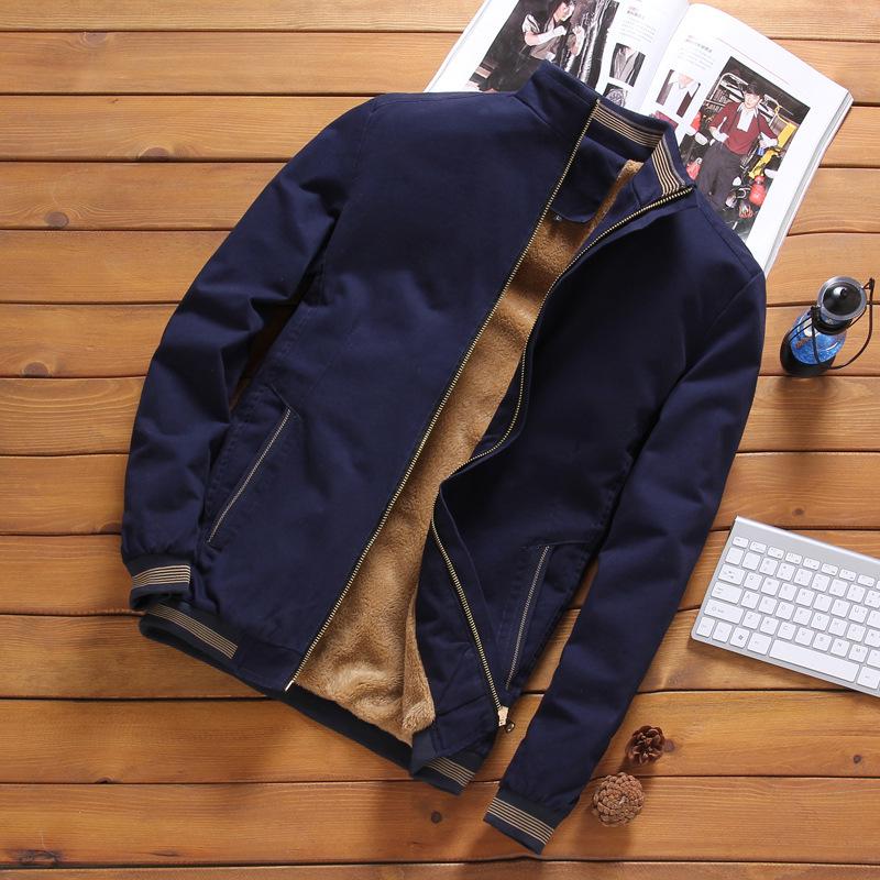 Autumn and Winter Men's Jacket Stand Collar Casual Loose Middle-aged Plus Velvet Thick Thermal Insulation Cotton Coat