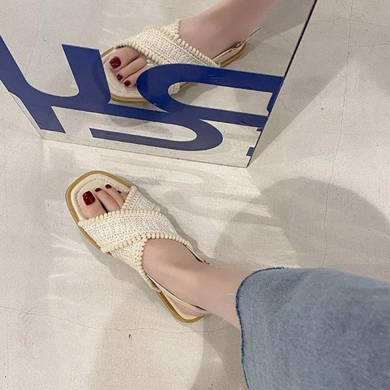 Roman Sandals Female Fairy Style Ethnic Korean Wild Retro Open-toed Cross Strap Flat Shoes