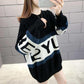 Autumn/winter Fashion Striped Bottoming Shirt Mid-length Loose-fitting Outer Sweater Long-sleeved Splicing Color Top Coat