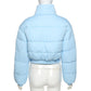 2021 New Women Parkas Thick Warm Winter Jackets Solid Black Blue Fashion Night Club Sexy Short Coats Crop Tops Turtleneck Casual Female Down Jacket N