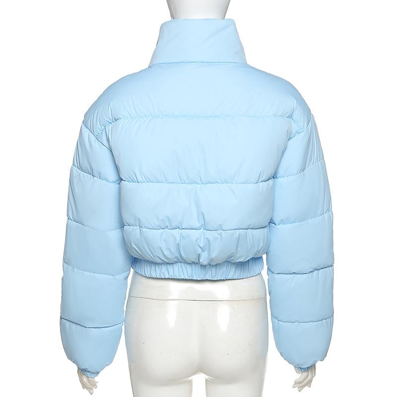 2021 New Women Parkas Thick Warm Winter Jackets Solid Black Blue Fashion Night Club Sexy Short Coats Crop Tops Turtleneck Casual Female Down Jacket N