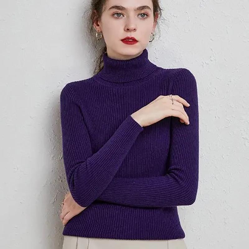 Turtleneck Pullover Sweaters Women Autumn Winter Casual Plus Size Knitted Jumper Solid Basic High Neck Tops