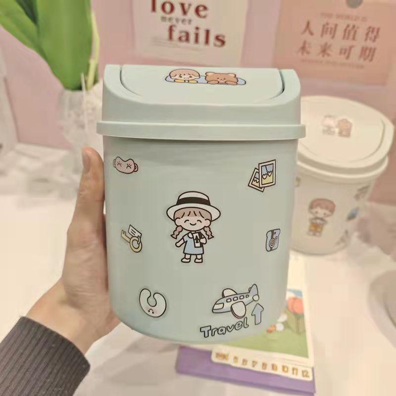 Desktop Trash Can Cute Net Red Mini Girl Ins Covered Small Office Home Simple Nordic Storage Box To Send Sticker Pen Holder Storage Waste Bin