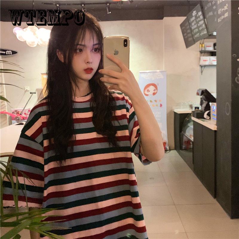 Fashion T shirts Women  Summer Striped Short Sleeve  Tshirt Femme Casual Loose Sweet Style