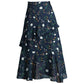 Chiffon Skirt Women's Spring and Summer Mid-length Floral Skirt High Waist Ruffled Skirt