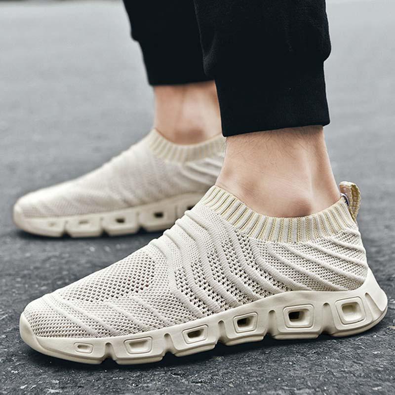 Plus Size 39-48 Summer Men Knitting Sneakers Comfortable Running Basketball Shoes Students Breathable Shockproof Non-slip Shoes