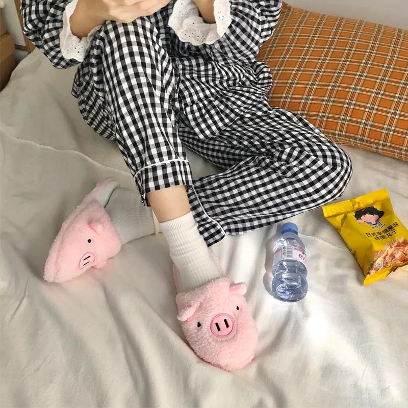 Cotton Slippers Female Cute Piggy Slippers Female Winter Plush Warm Home Baotou Slippers Soft and Breathable Comfortable