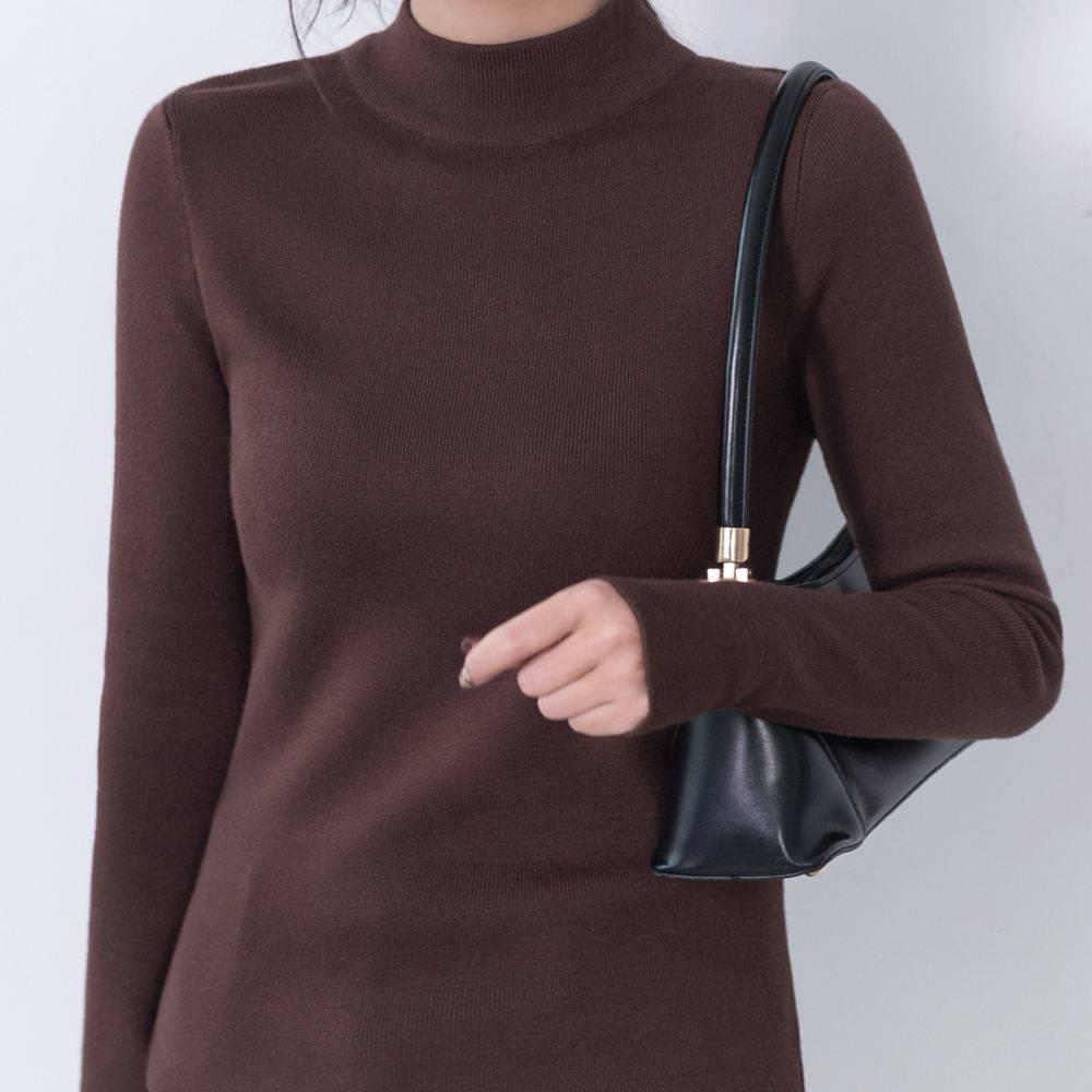 Pofulove Half-high Collar Bottom Shirt Women's Long Sleeve Knit Sweater Slim Black Top Autumn Winter