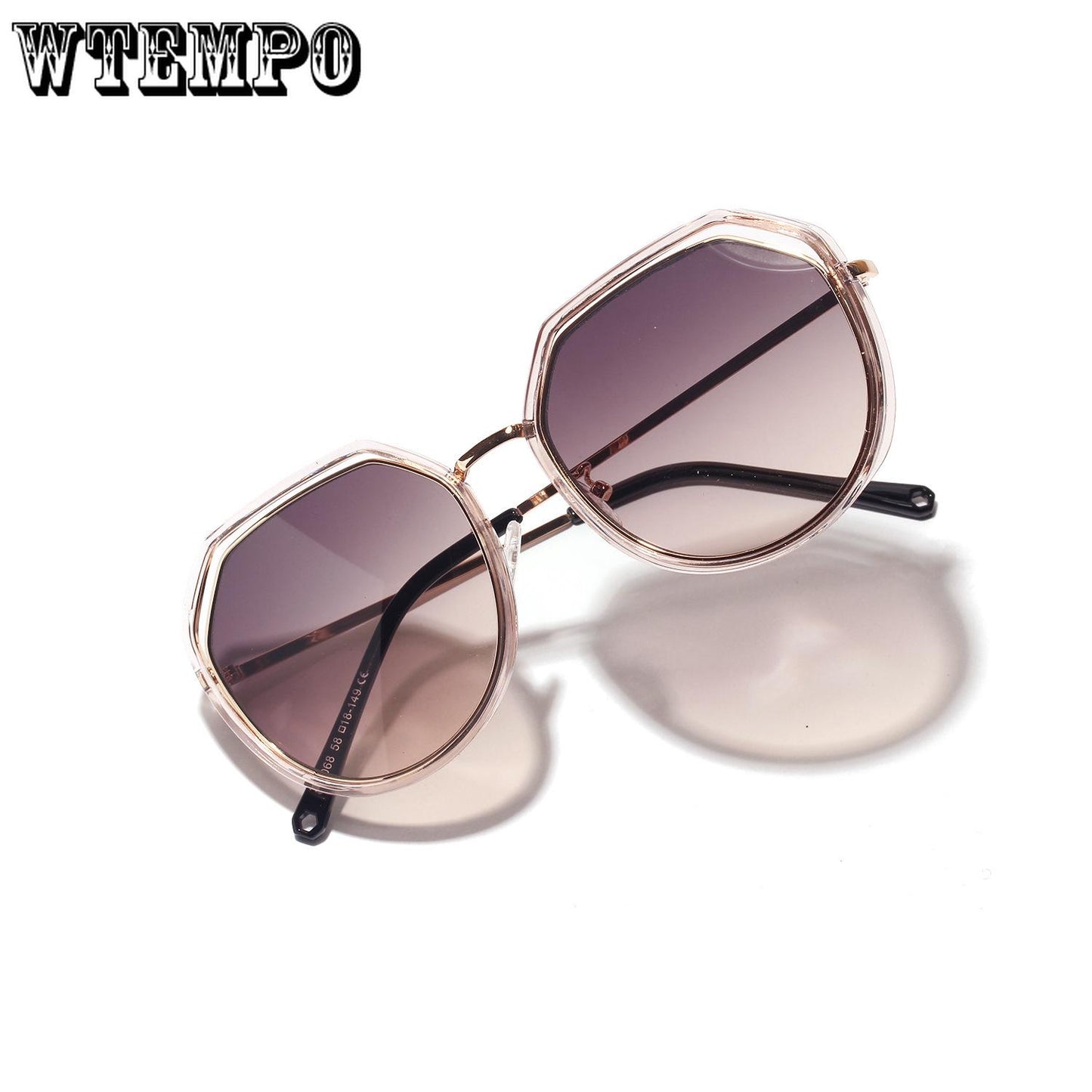 WTEMPO Double Circle Retro Round Sunglasses Female Pink Polygonal Glasses