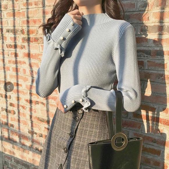 Pofulove Sweater Women's Autumn Long-sleeved Half-high Collar Pullover Knitted Bottoming Slim Shirt