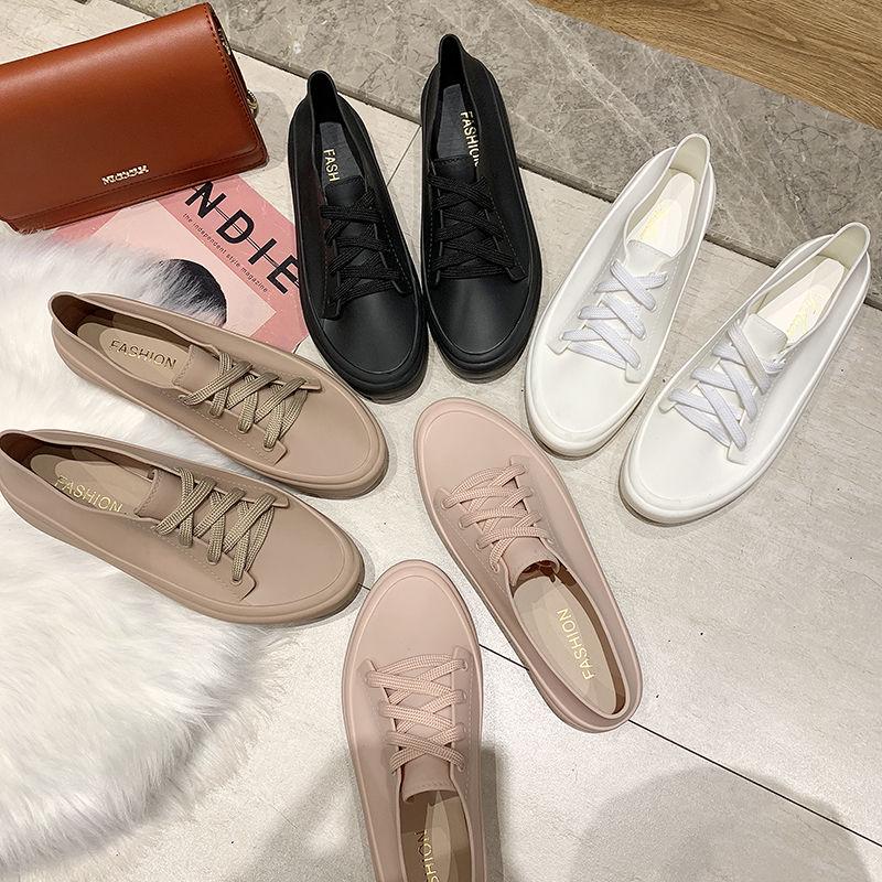 Women Flats 2020 Arrival Antiskid Lace Up Round Toe Casual Shoes Outdoor Water Proof Comfortble Soft Women Jelly Shoes