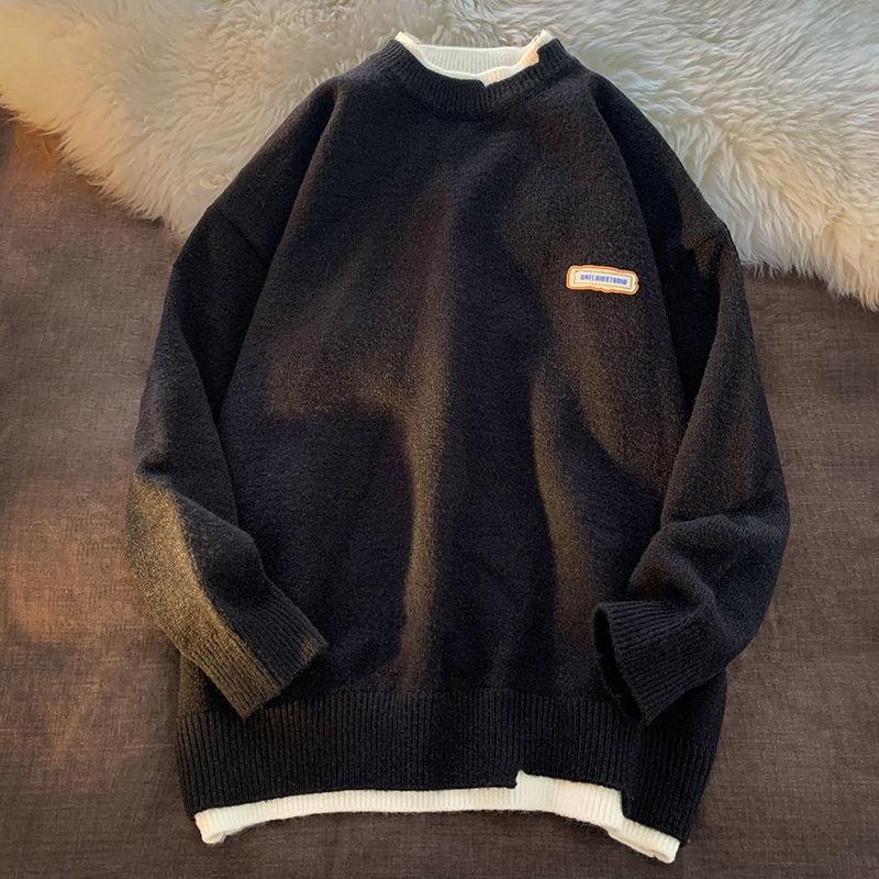 Fake Two White Sweaters for Boys and Girls In Autumn and Winter Loose and Lazy Style Couples Knit Sweater