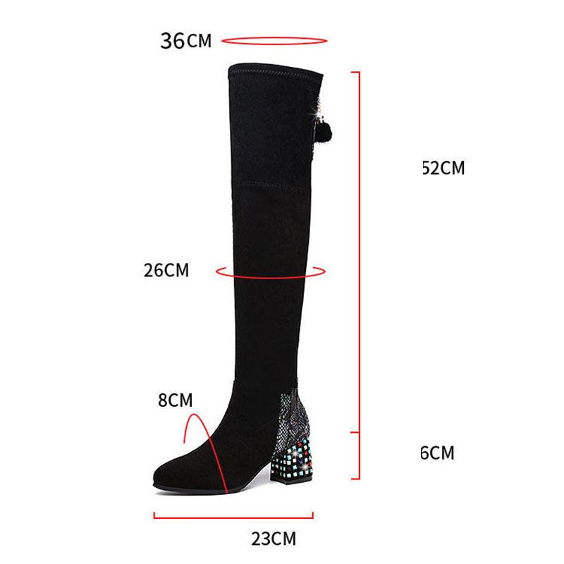 Women's Thick Heel Over Knee Boots High Heel Elastic  Boots Autumn  Winter Plus Fleece High Boots