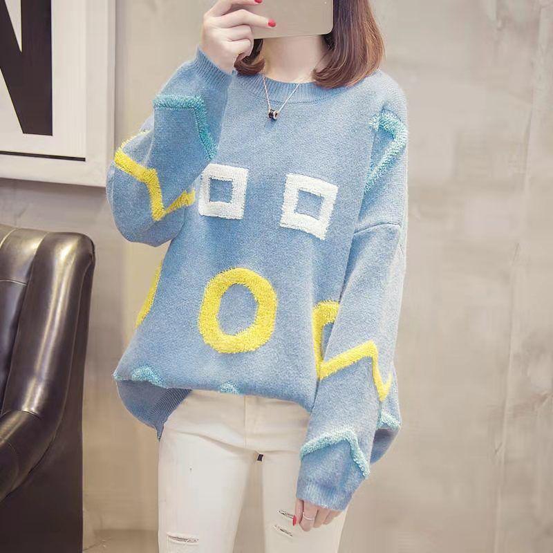 Autumn Winter  Women Fashion Sweater Casual Knitting Sweater Round Neck Pullovers Loose Casual Long Sleeve Sweater