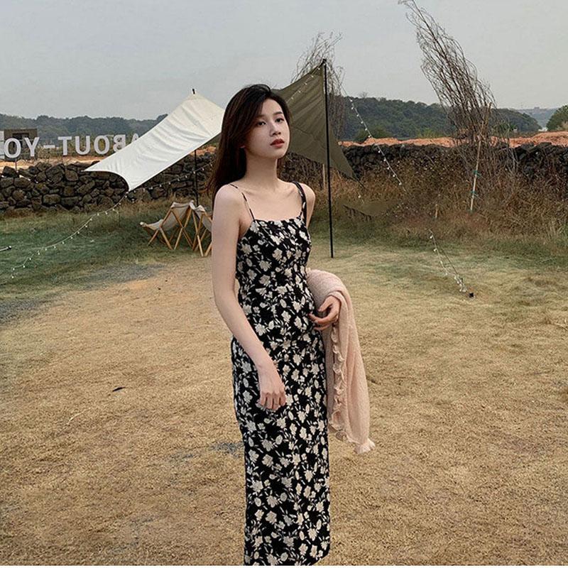 Summer French Floral Sling Skirt Sexy Self-cultivation Waist Slimming Temperament Inner Dress Female