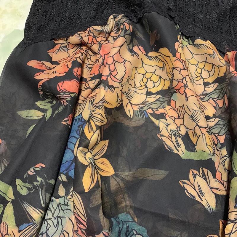 Large Size L-XXXXXL Women's Summer Dress Chiffon Veil Printing Above Knee V-neck Ruffle
