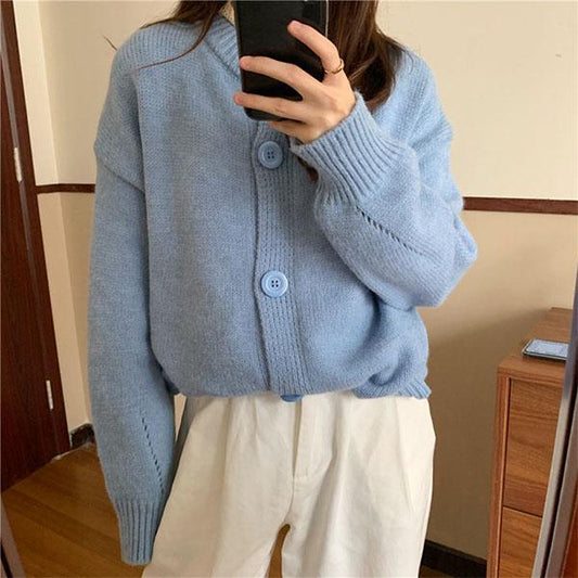 Autumn and Winter Round Neck Loose Solid Color Long-sleeved Sweater Female Student College Style All-match Blouse Sweater Women