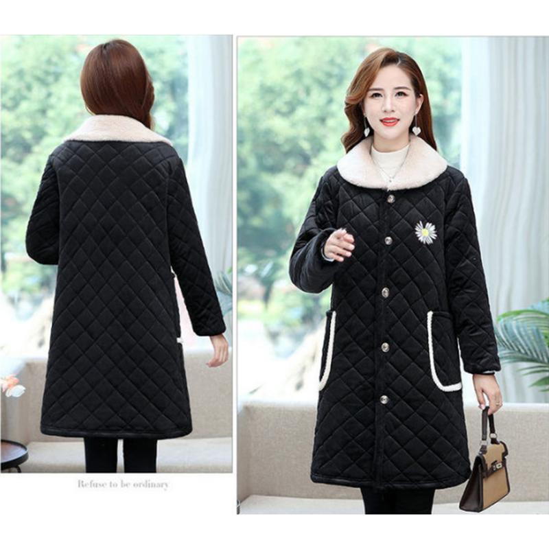 Plus Velvet Thick Blouse Mid-length Women's Clothing Casual Fur Collar Coat Cotton Blouse Winter Loose Large Size Home Wear