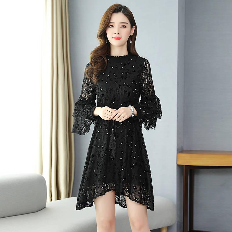 Stand-up Collar Black Tuxedo Dress Female Loose Was Thin Thin Long Skirt