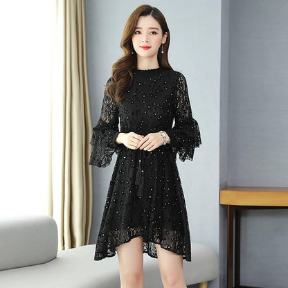 Stand-up Collar Black Tuxedo Dress Female Loose Was Thin Thin Long Skirt