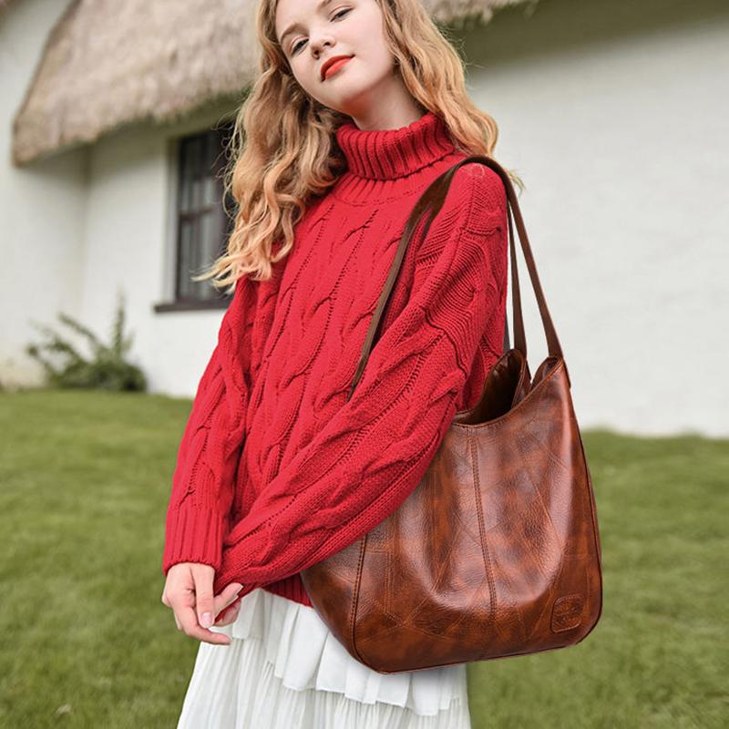 PU Dumplings Solid Color Lady Women Bag Retro Shoulder Bag Large Capacity Handbag
