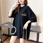 Cute Bear Print Women Dress Girl Loose O-Neck Casual Long T-shirt Dress Big Loose Home Comfort Outer Convenient