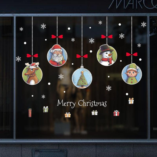 Double-sided Christmas watercolor hanging window display store glass door wall stickers crystal