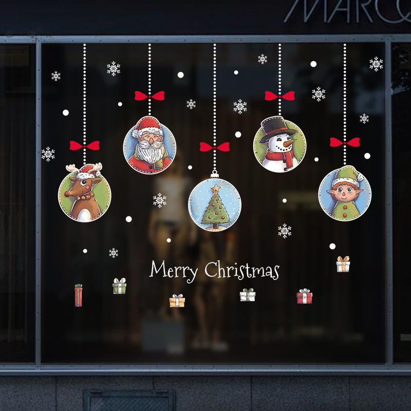 Double-sided Christmas watercolor hanging window display store glass door wall stickers crystal